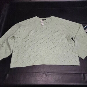 NWT J Crew Womens Mint‎ Green Pointelle Crewneck Sweater 3X